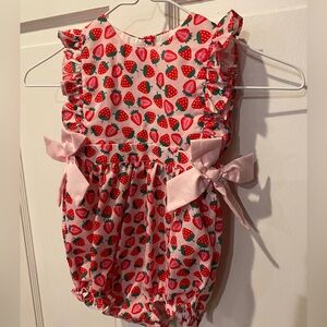 Cecil & Lou Strawberry Print Bubble with Pink Bows